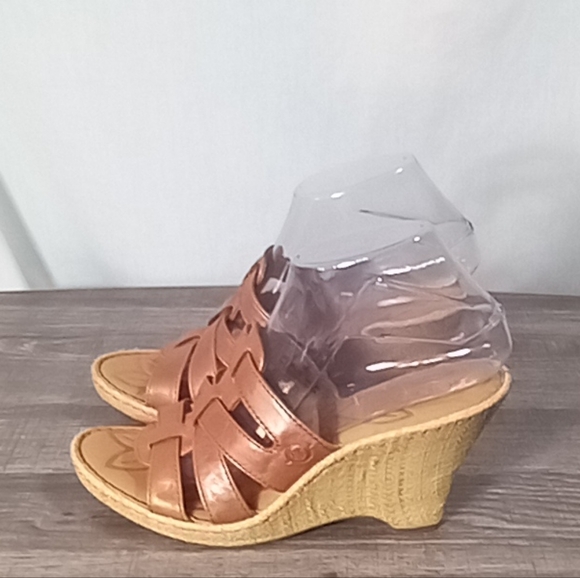 Born Brown Leather Tinka Open Toe Wedge Sandals Size 9 - Picture 4 of 7